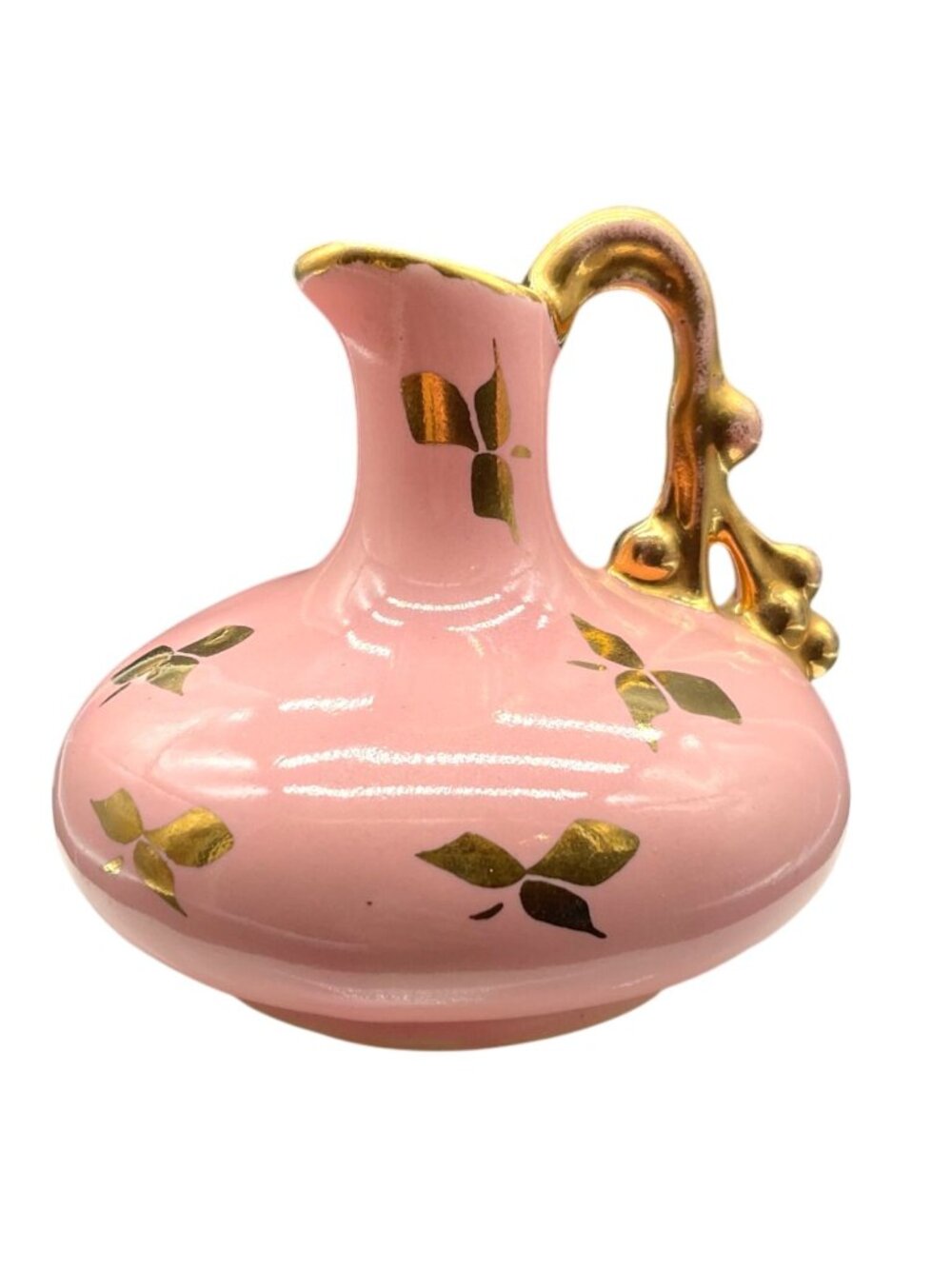 Vintage Le Pere 1950s Pink & Gold Bud Vase Pitcher 3.5"H X 3.75"W